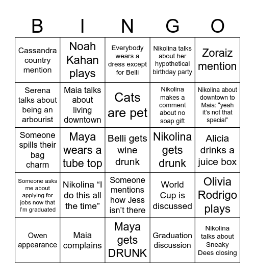 B3 (Belli Birthday Bingo) Bingo Card
