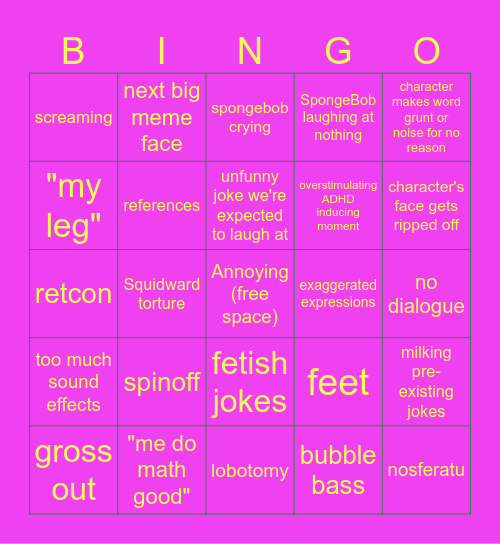 modern SpongeBob bingo Card