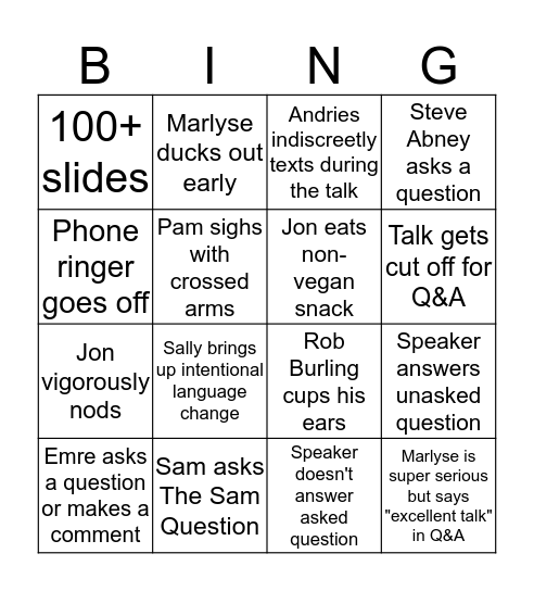 Linguistics Colloquium Bingo! Bingo Card
