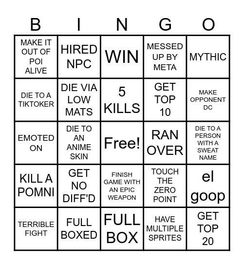 FORTDAY BINGO Card