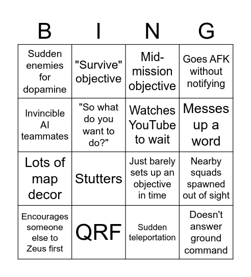 Vynity zeusing bingo card Bingo Card