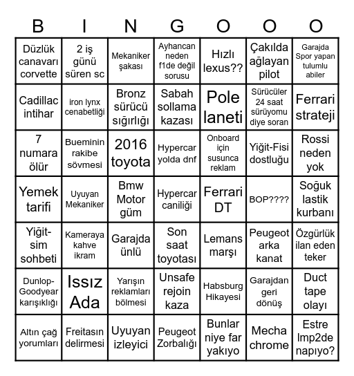 Eurosport Lemans26 Bingo Card