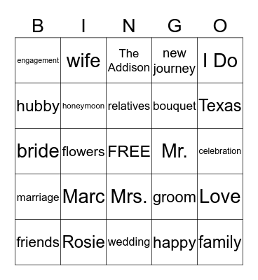 BRIDAL BINGO Card