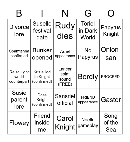DELTARUNE Chapter 5 Bingo Card