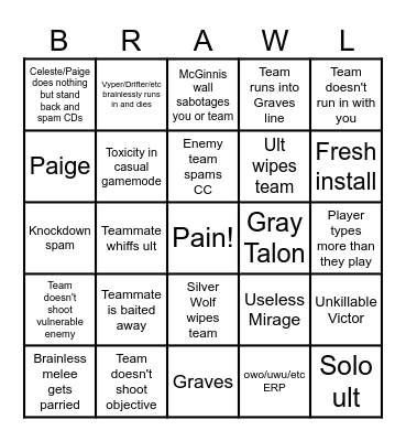 Street Brawl Bingo Card