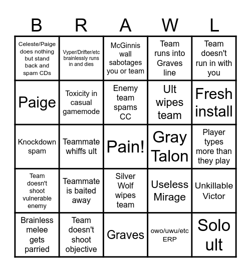 Street Brawl Bingo Card