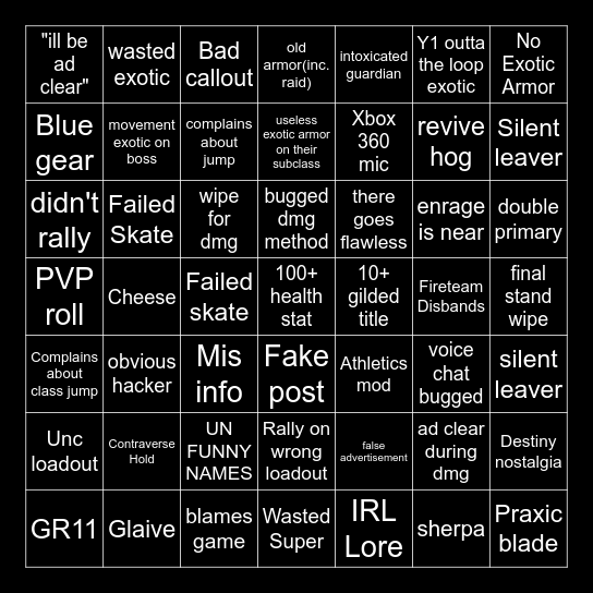 destiny lfg Bingo Card