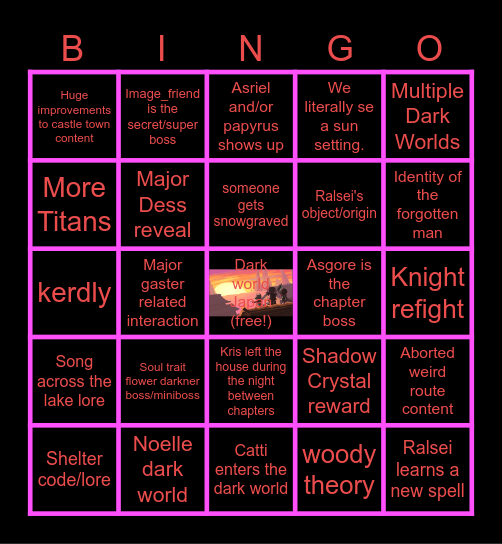 Deltarune chapter 5 bingo Card