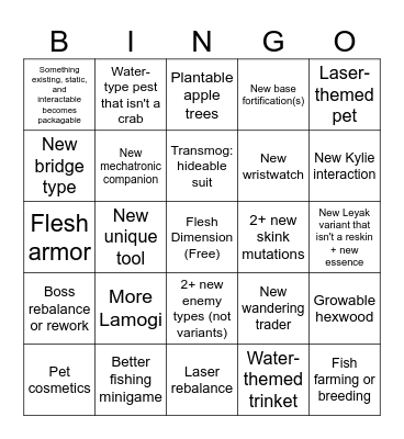 ABF DLC + Update Bingo Card