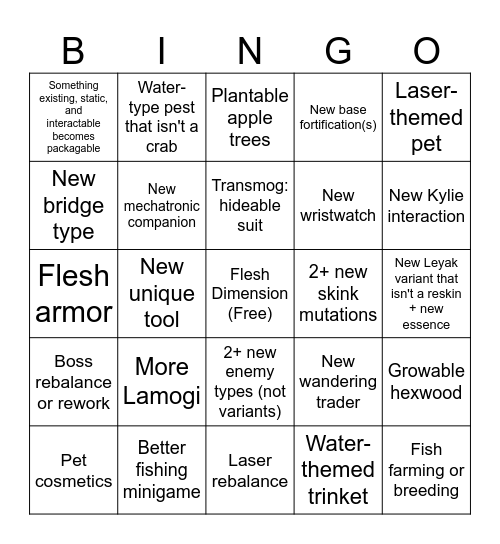 ABF DLC + Update Bingo Card