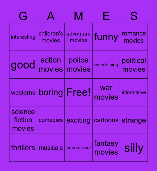 Movie Genres Bingo Card