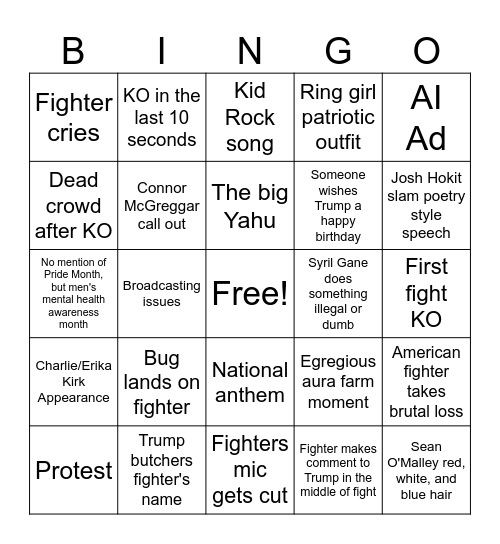 UFC FREEDOM 250 BINGO Card
