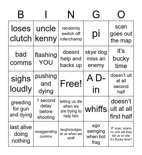ETHAN BINGO Card
