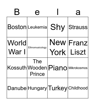 Bartók Bingo  Bingo Card