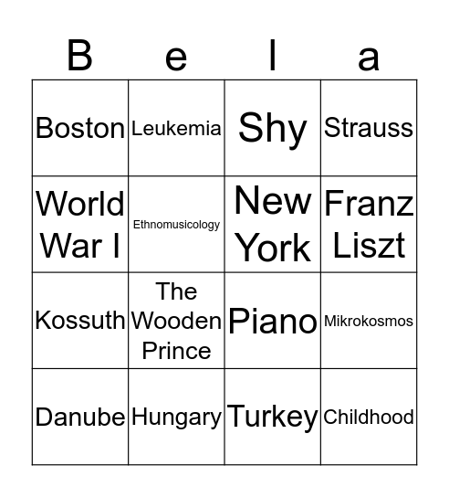 Bartók Bingo  Bingo Card