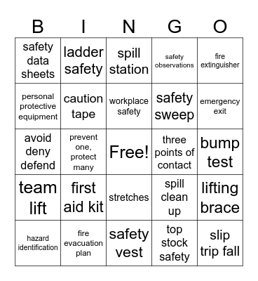 Safety Bingo Card