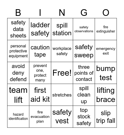 Safety Bingo Card