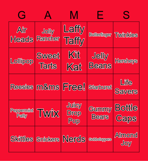 Candy Bingo Card