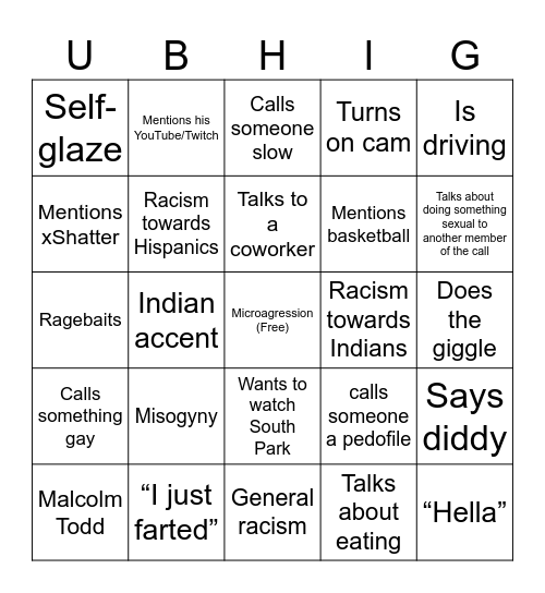 Ubhi Bingo Card