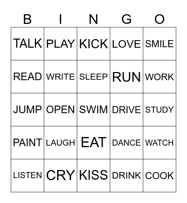 Verbs Bingo Card