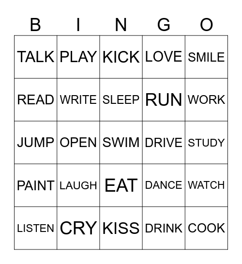 Verbs Bingo Card