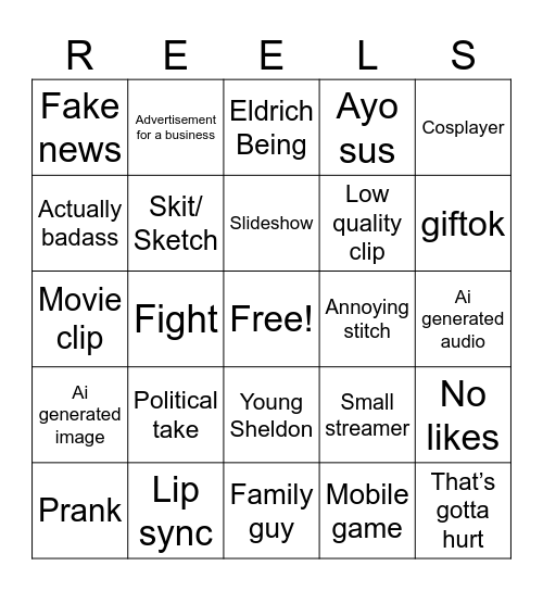 Reels Bingo Card
