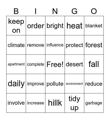 Teamwork Unit 5 Vocabulary Bingo Card