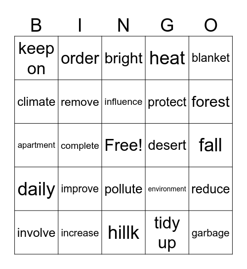 Teamwork Unit 5 Vocabulary Bingo Card