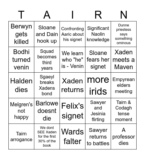 Fourth Wing Book 4 Bingo Card