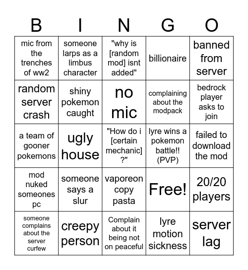 Cobblemon Bingo Card