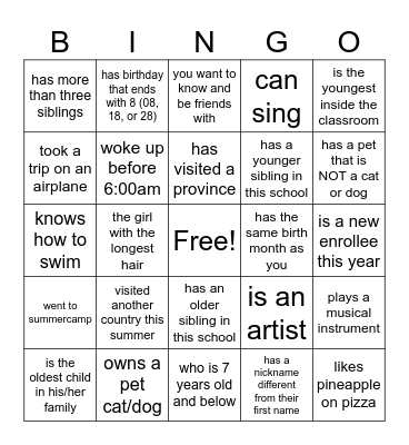 Getting-To-Know Bingo Card
