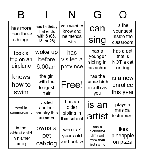 Getting-To-Know Bingo Card