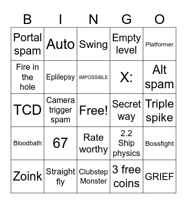 GD Recent tab Bingo Card