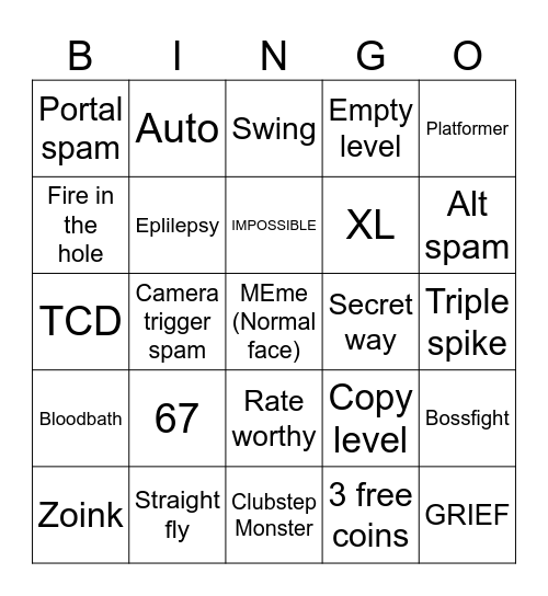 GD Recent tab Bingo Card
