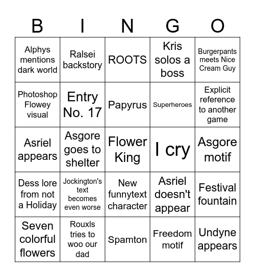Deltarune Chapter 5 Bingo Card