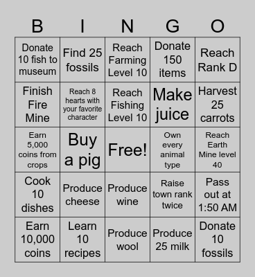 Coral Island Bingo Card