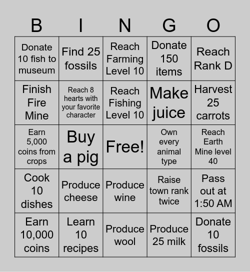 Coral Island Bingo Card