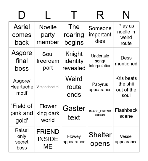 Deltarune Chapter 5 Bingo card Bingo Card