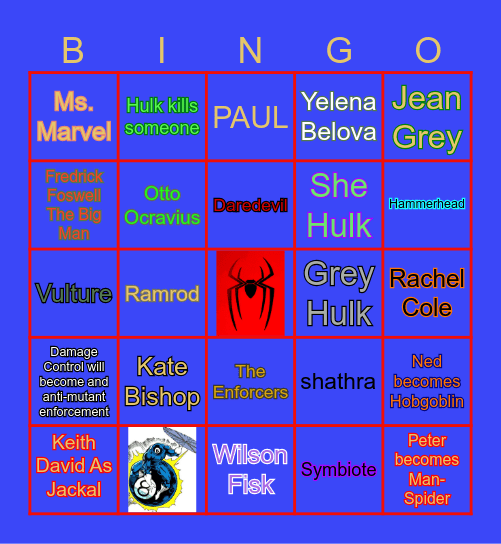 SPIDER-MAN BRAND NEW DAY Bingo Card