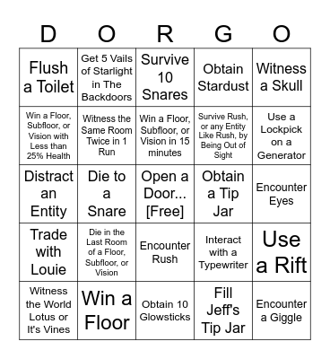 Roblox Doors Bingo [Not Suggested for Unexperienced Players] Bingo Card