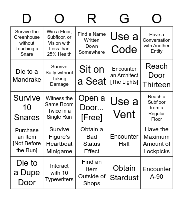 Roblox Doors Bingo (Pre-Archives Update) [Not Suggested for Unexperienced Players] Bingo Card