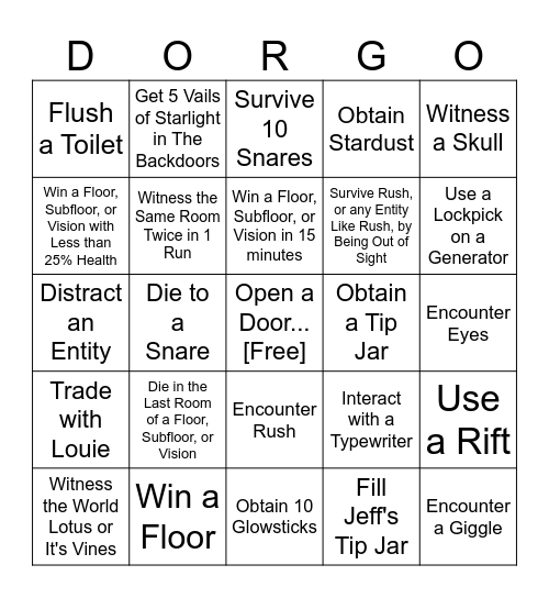 Roblox Doors Bingo [Not Suggested for Unexperienced Players] Bingo Card