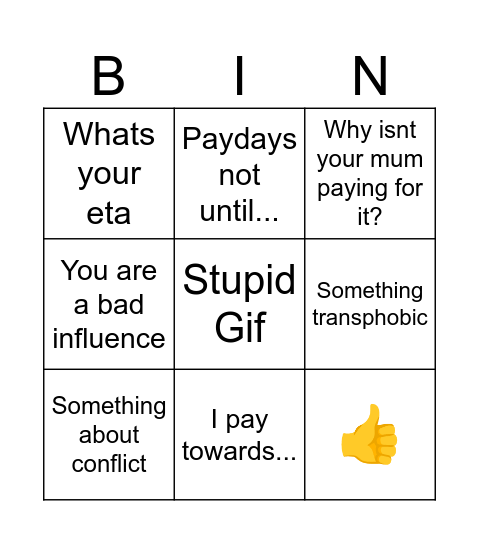 Things my dad texts me Bingo Card