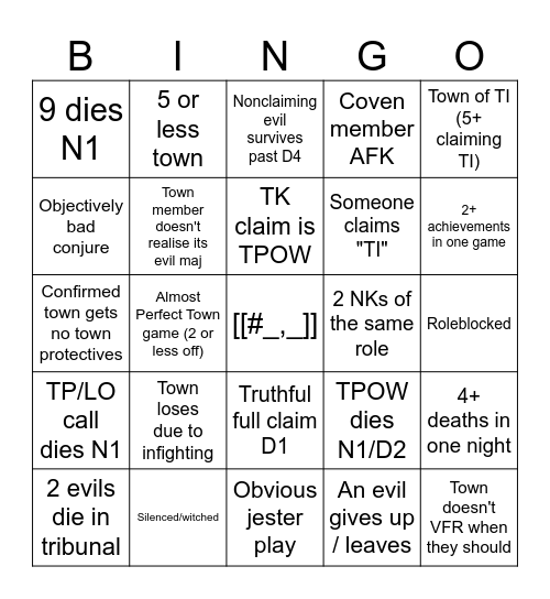 Town of Salem 2 - All Any Bingo Card