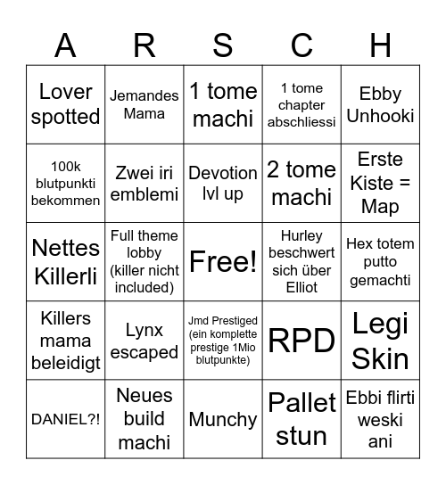 Schoko im Popo Bingo Card
