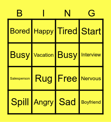Unit 2 Don’t worry! Be happy! Bingo Card