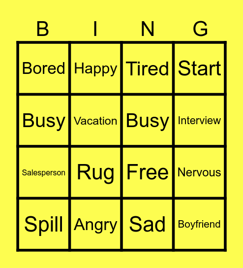 Unit 2 Don’t worry! Be happy! Bingo Card