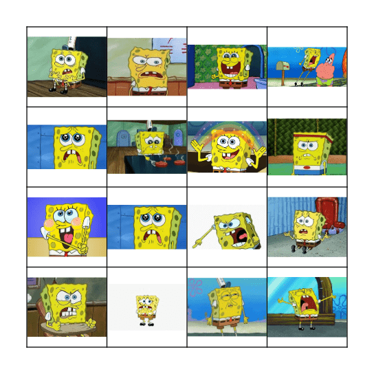 Spongebob Emotions Bingo Card
