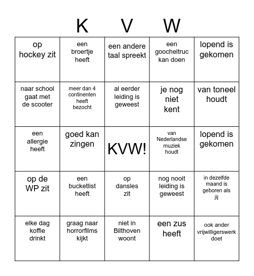 Vind iemand die.... Bingo Card