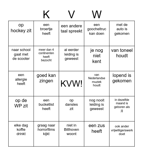 Vind iemand die.... Bingo Card